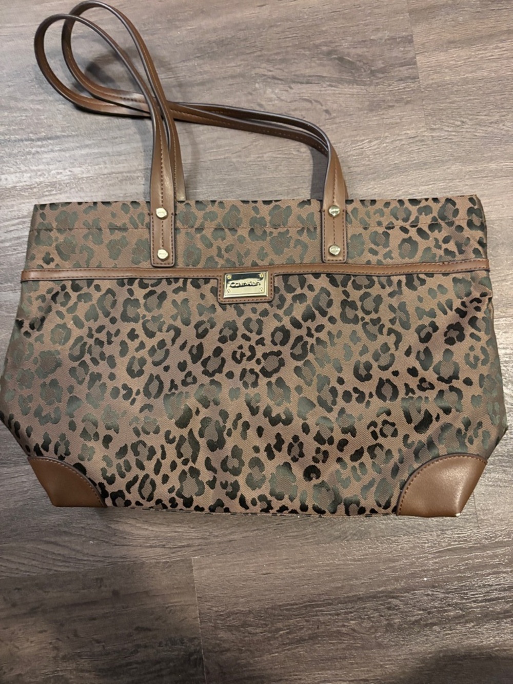 Calvin Klein Brown and Black Leopard Tote with Tan Trim